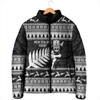 New Zealand Christmas Rugby Personalised Padded Jacket Meri Kirihimete All Black Maori - Aussie Hoodie