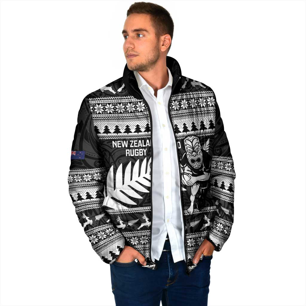 New Zealand Christmas Rugby Personalised Padded Jacket Meri Kirihimete All Black Maori - Aussie Hoodie