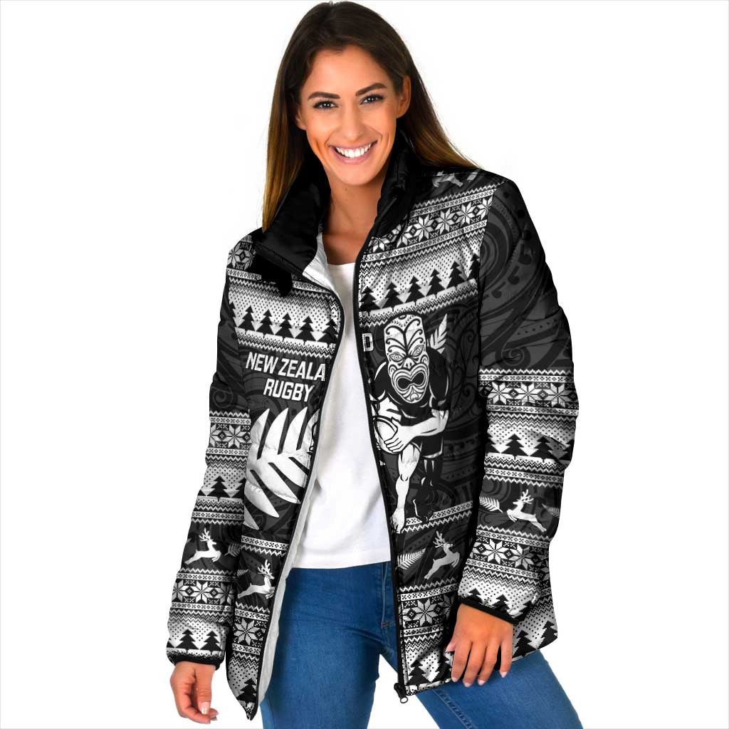 New Zealand Christmas Rugby Personalised Padded Jacket Meri Kirihimete All Black Maori - Aussie Hoodie