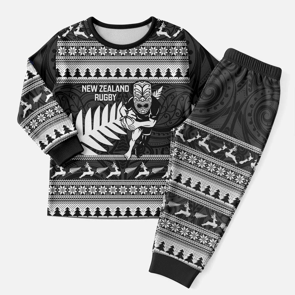 New Zealand Christmas Rugby Personalised Christmas Pajama Set Meri Kirihimete All Black Maori - Aussie Hoodie