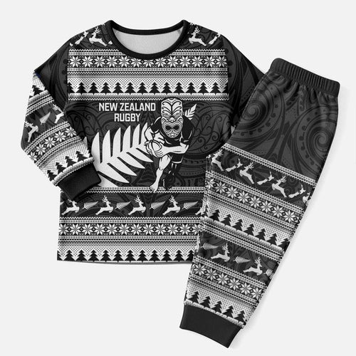 New Zealand Christmas Rugby Personalised Christmas Pajama Set Meri Kirihimete All Black Maori - Aussie Hoodie