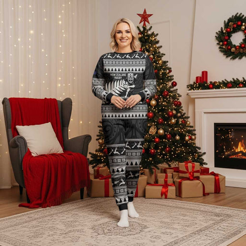 New Zealand Christmas Rugby Personalised Christmas Pajama Set Meri Kirihimete All Black Maori - Aussie Hoodie