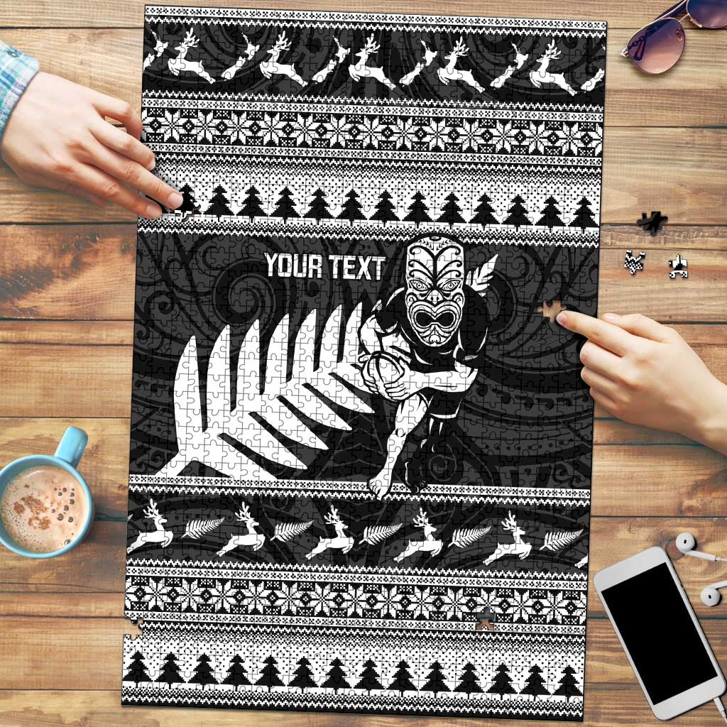 New Zealand Christmas Rugby Personalised Puzzle Meri Kirihimete All Black Maori - Aussie Hoodie