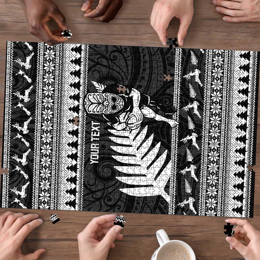 New Zealand Christmas Rugby Personalised Puzzle Meri Kirihimete All Black Maori - Aussie Hoodie
