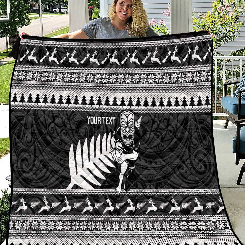 New Zealand Christmas Rugby Personalised Quilt Meri Kirihimete All Black Maori - Aussie Hoodie