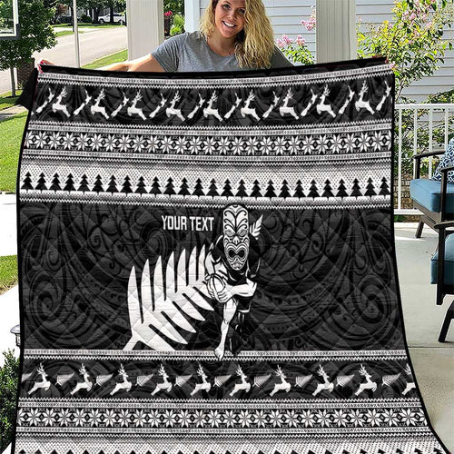 New Zealand Christmas Rugby Personalised Quilt Meri Kirihimete All Black Maori - Aussie Hoodie