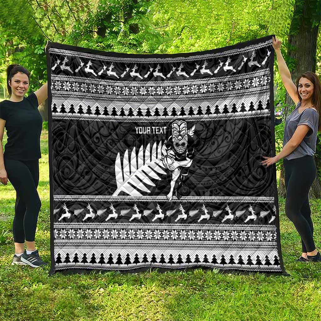 New Zealand Christmas Rugby Personalised Quilt Meri Kirihimete All Black Maori - Aussie Hoodie