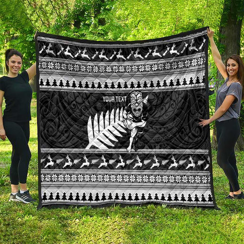 New Zealand Christmas Rugby Personalised Quilt Meri Kirihimete All Black Maori - Aussie Hoodie