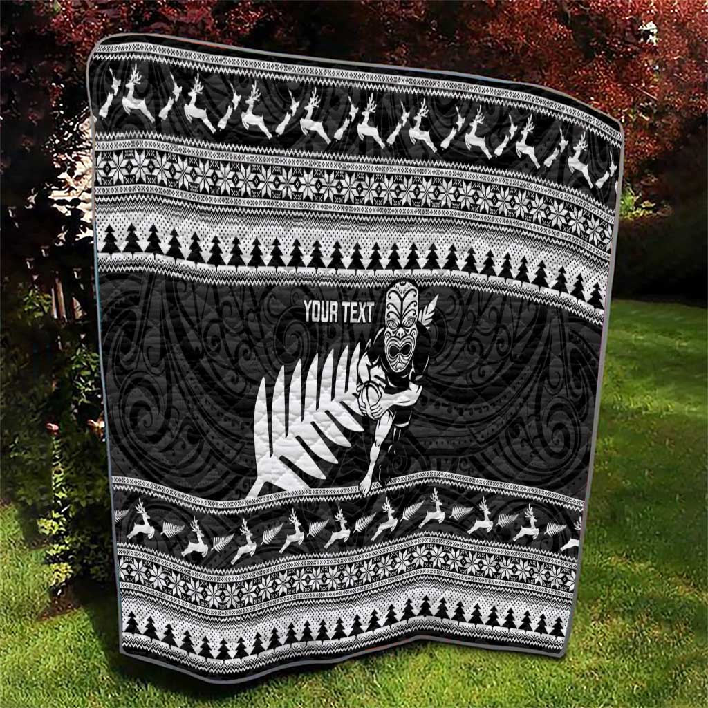 New Zealand Christmas Rugby Personalised Quilt Meri Kirihimete All Black Maori - Aussie Hoodie
