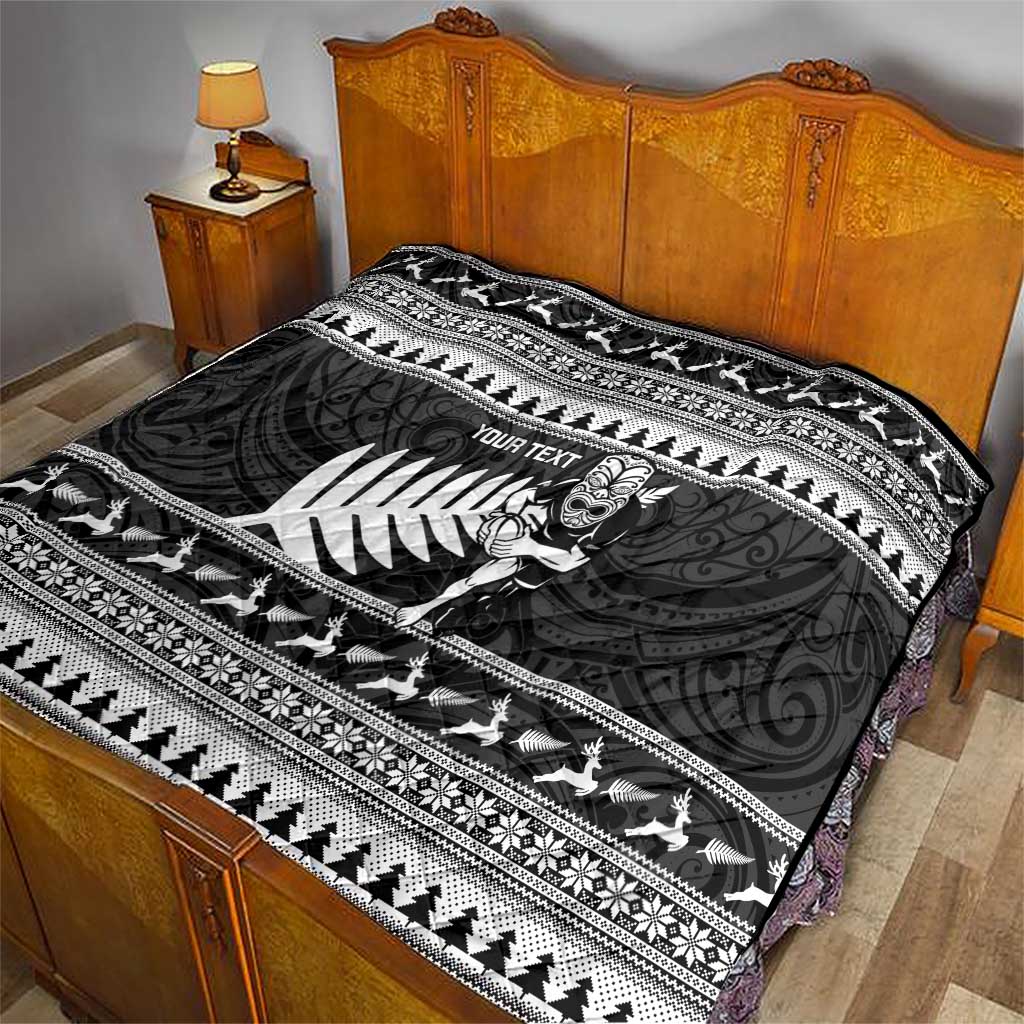 New Zealand Christmas Rugby Personalised Quilt Meri Kirihimete All Black Maori - Aussie Hoodie