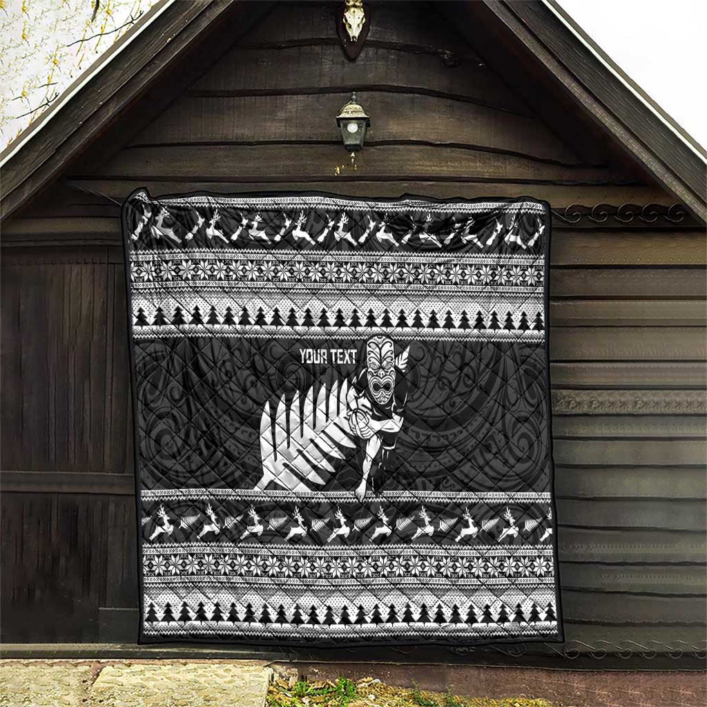 New Zealand Christmas Rugby Personalised Quilt Meri Kirihimete All Black Maori - Aussie Hoodie