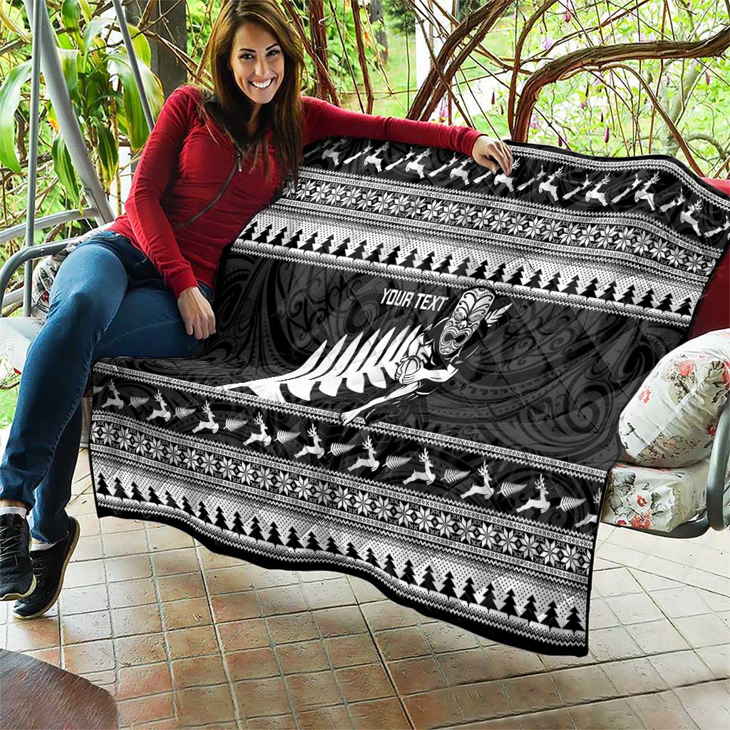 New Zealand Christmas Rugby Personalised Quilt Meri Kirihimete All Black Maori - Aussie Hoodie