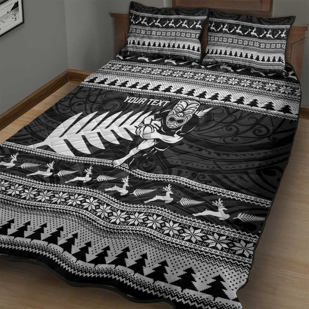 New Zealand Christmas Rugby Personalised Quilt Bed Set Meri Kirihimete All Black Maori - Aussie Hoodie
