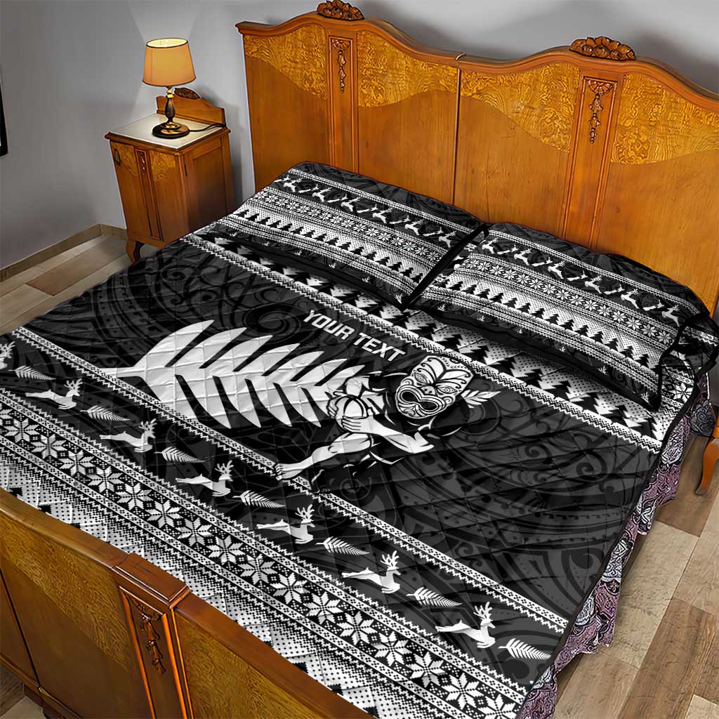 New Zealand Christmas Rugby Personalised Quilt Bed Set Meri Kirihimete All Black Maori - Aussie Hoodie