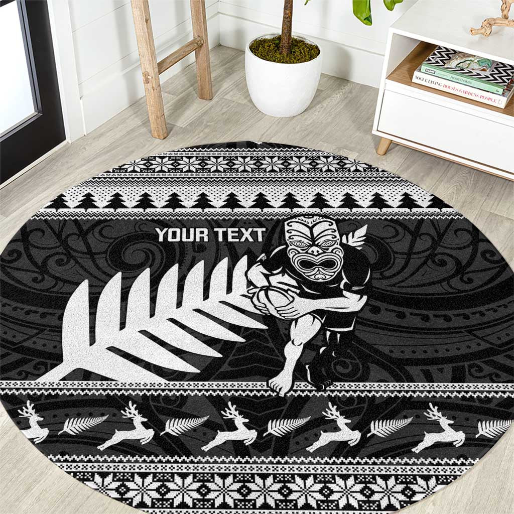 New Zealand Christmas Rugby Personalised Round Carpet Meri Kirihimete All Black Maori - Aussie Hoodie