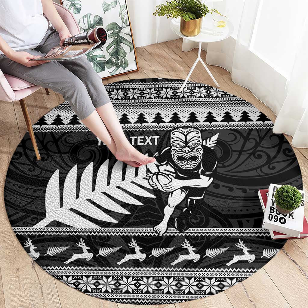 New Zealand Christmas Rugby Personalised Round Carpet Meri Kirihimete All Black Maori - Aussie Hoodie