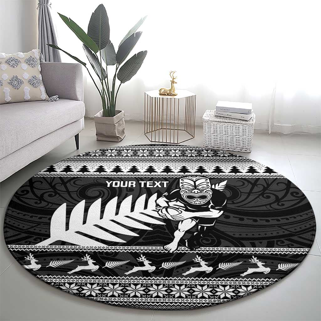 New Zealand Christmas Rugby Personalised Round Carpet Meri Kirihimete All Black Maori - Aussie Hoodie