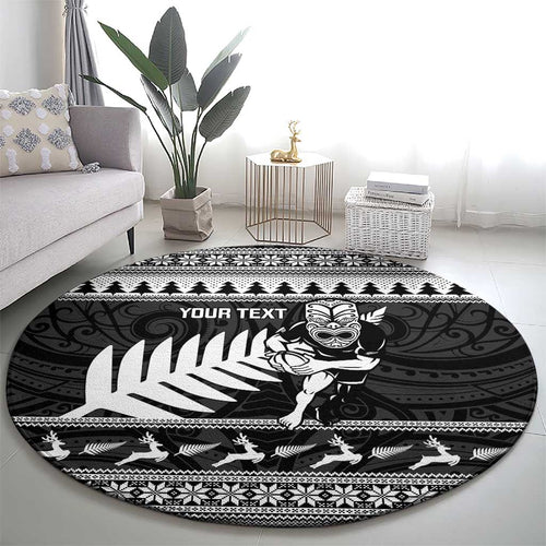 New Zealand Christmas Rugby Personalised Round Carpet Meri Kirihimete All Black Maori - Aussie Hoodie