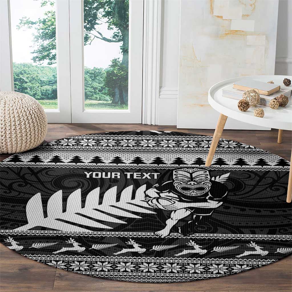 New Zealand Christmas Rugby Personalised Round Carpet Meri Kirihimete All Black Maori - Aussie Hoodie