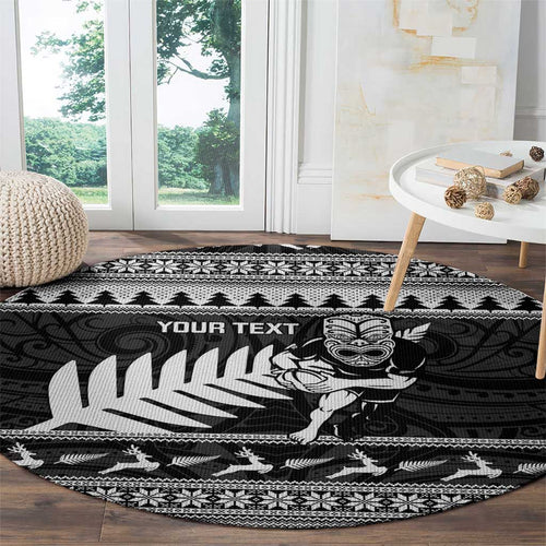 New Zealand Christmas Rugby Personalised Round Carpet Meri Kirihimete All Black Maori - Aussie Hoodie