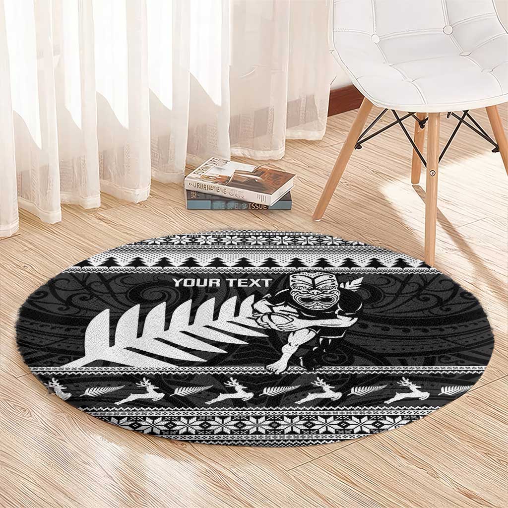 New Zealand Christmas Rugby Personalised Round Carpet Meri Kirihimete All Black Maori - Aussie Hoodie
