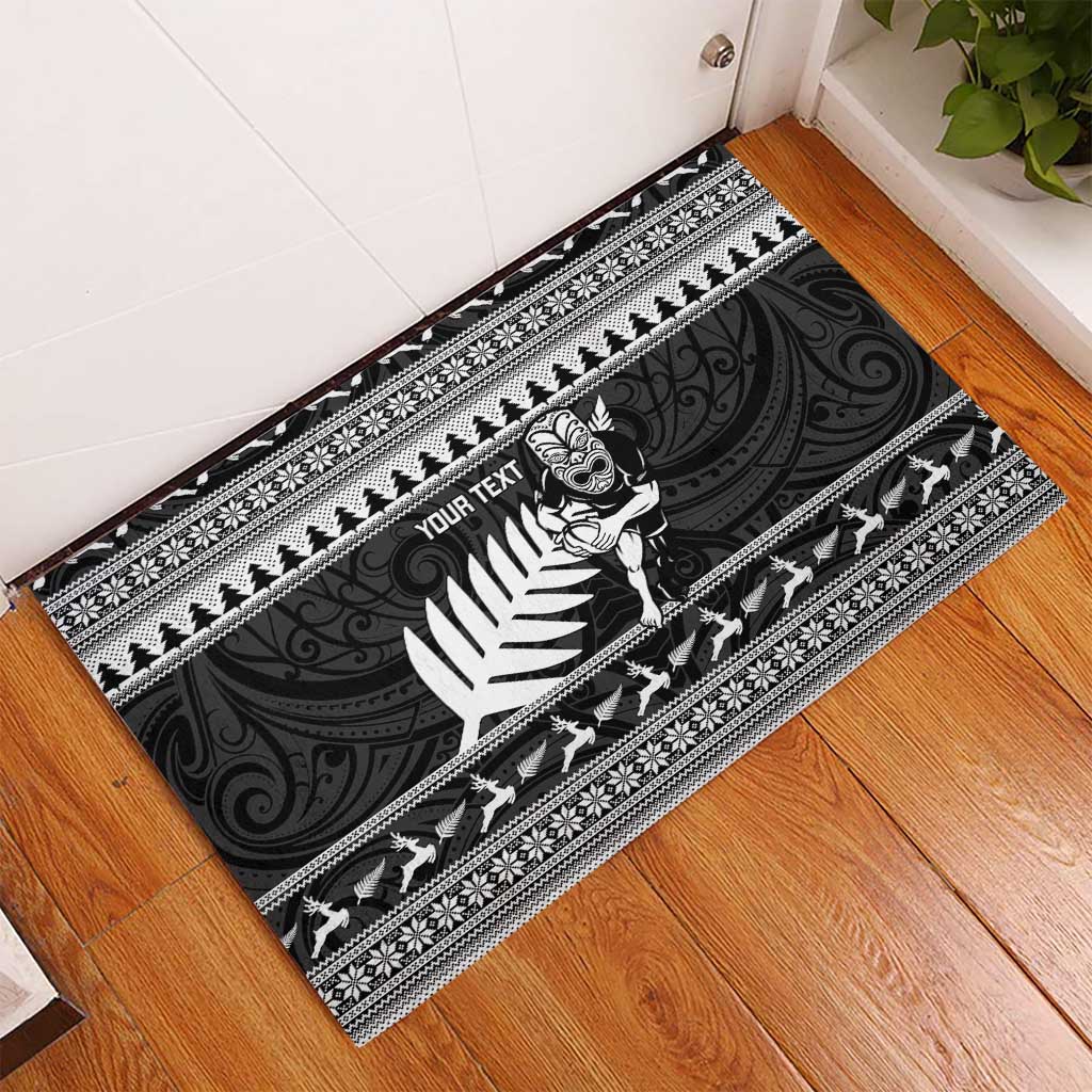 New Zealand Christmas Rugby Personalised Rubber Doormat Meri Kirihimete All Black Maori - Aussie Hoodie