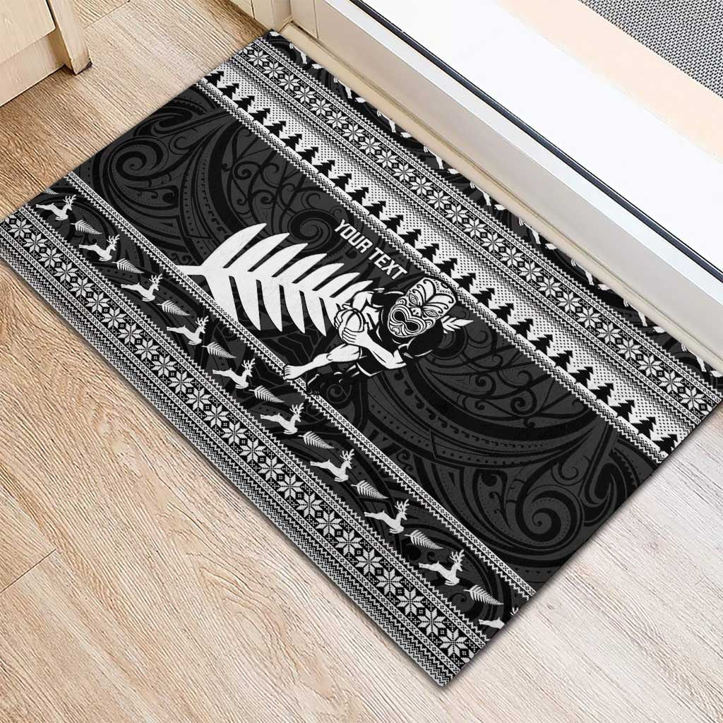 New Zealand Christmas Rugby Personalised Rubber Doormat Meri Kirihimete All Black Maori - Aussie Hoodie