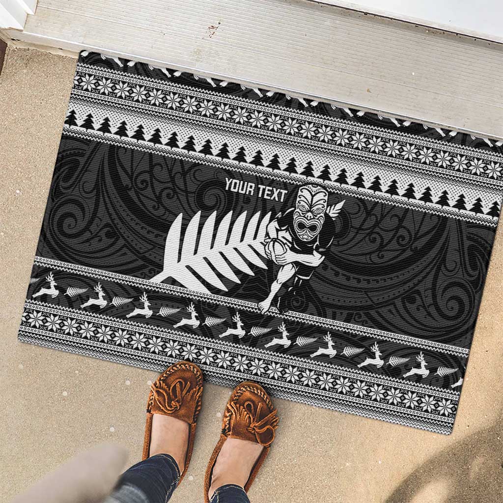 New Zealand Christmas Rugby Personalised Rubber Doormat Meri Kirihimete All Black Maori - Aussie Hoodie