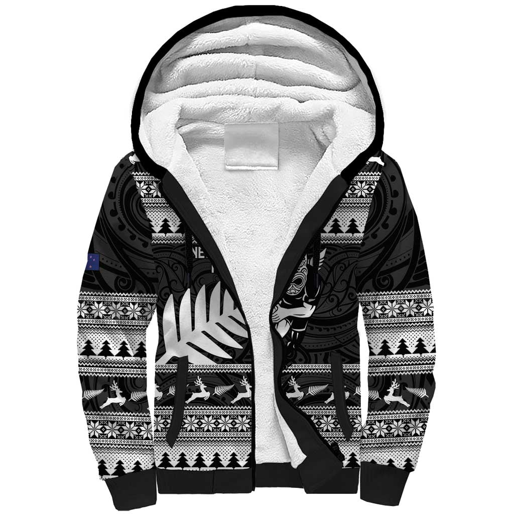 New Zealand Christmas Rugby Personalised Sherpa Hoodie Meri Kirihimete All Black Maori - Aussie Hoodie