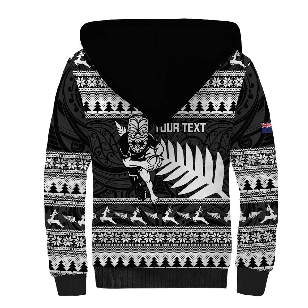 New Zealand Christmas Rugby Personalised Sherpa Hoodie Meri Kirihimete All Black Maori - Aussie Hoodie
