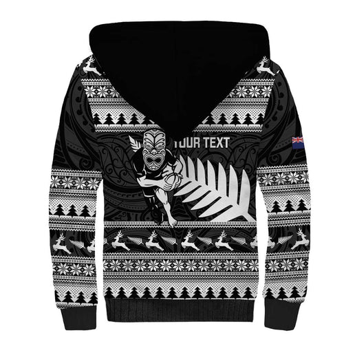 New Zealand Christmas Rugby Personalised Sherpa Hoodie Meri Kirihimete All Black Maori - Aussie Hoodie