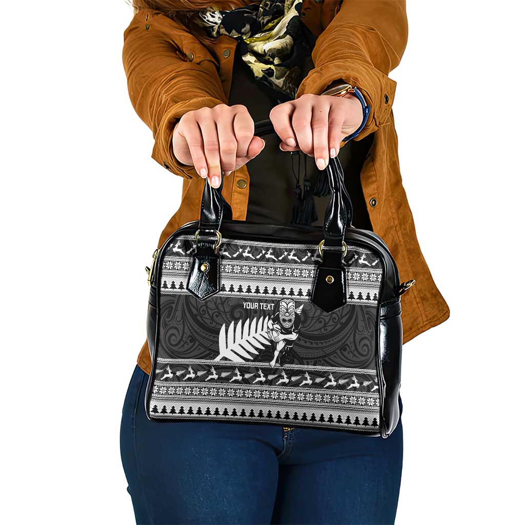 New Zealand Christmas Rugby Personalised Shoulder Handbag Meri Kirihimete All Black Maori - Aussie Hoodie