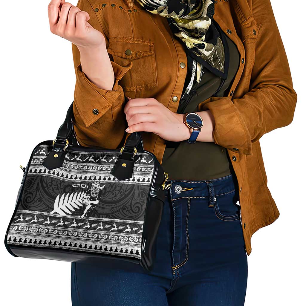 New Zealand Christmas Rugby Personalised Shoulder Handbag Meri Kirihimete All Black Maori - Aussie Hoodie