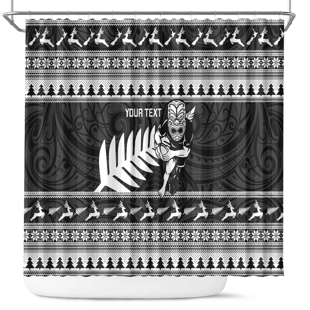 New Zealand Christmas Rugby Personalised Shower Curtain Meri Kirihimete All Black Maori - Aussie Hoodie