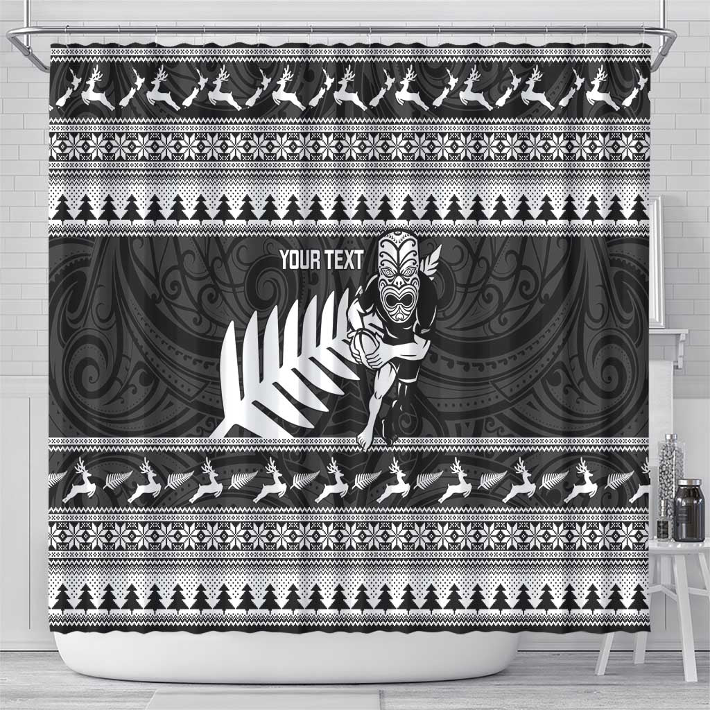 New Zealand Christmas Rugby Personalised Shower Curtain Meri Kirihimete All Black Maori - Aussie Hoodie