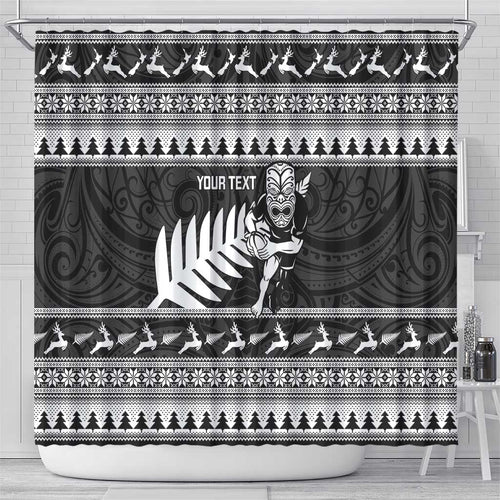 New Zealand Christmas Rugby Personalised Shower Curtain Meri Kirihimete All Black Maori - Aussie Hoodie