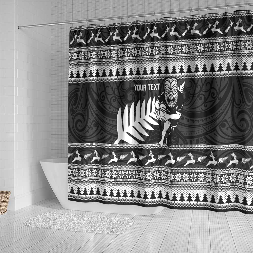 New Zealand Christmas Rugby Personalised Shower Curtain Meri Kirihimete All Black Maori - Aussie Hoodie