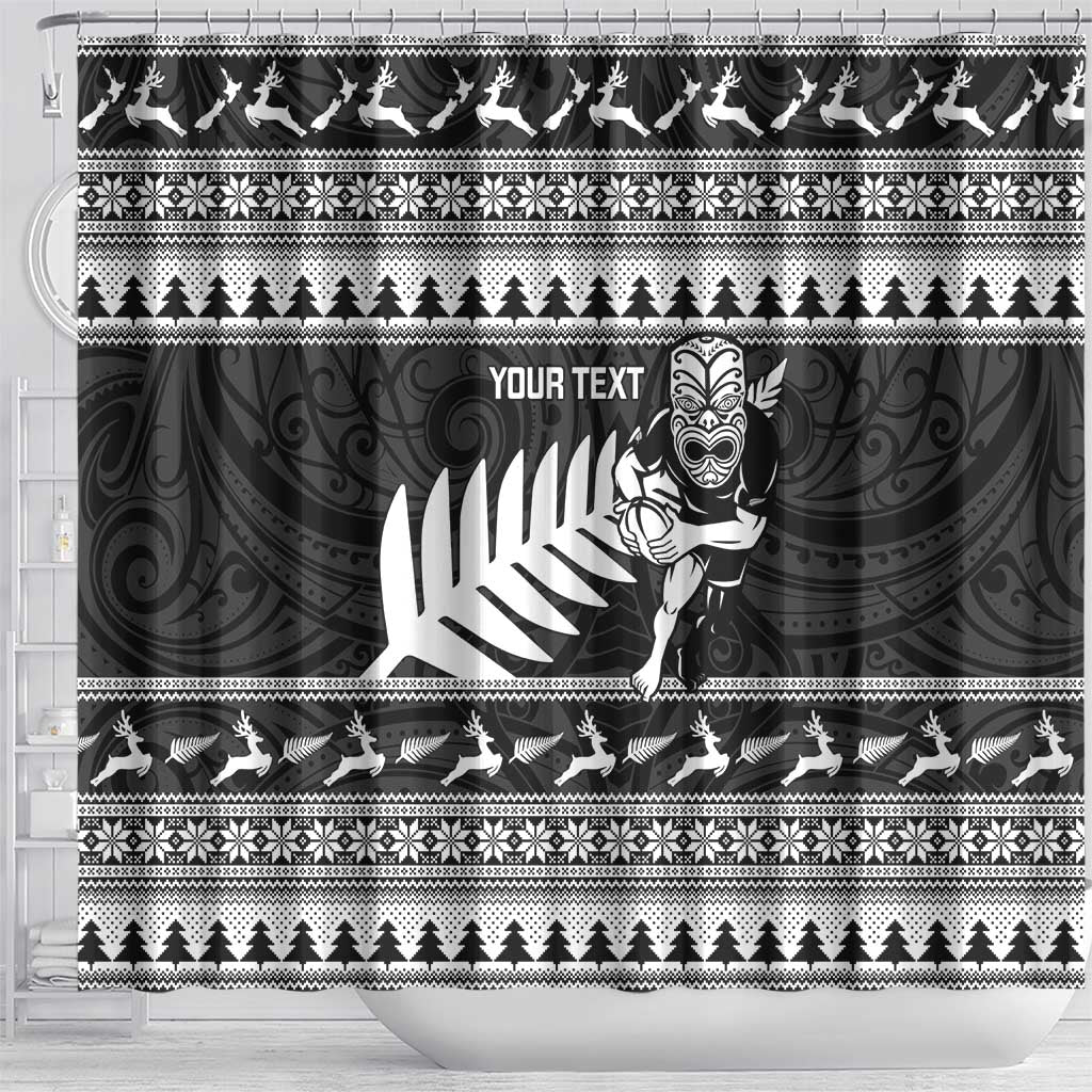 New Zealand Christmas Rugby Personalised Shower Curtain Meri Kirihimete All Black Maori - Aussie Hoodie