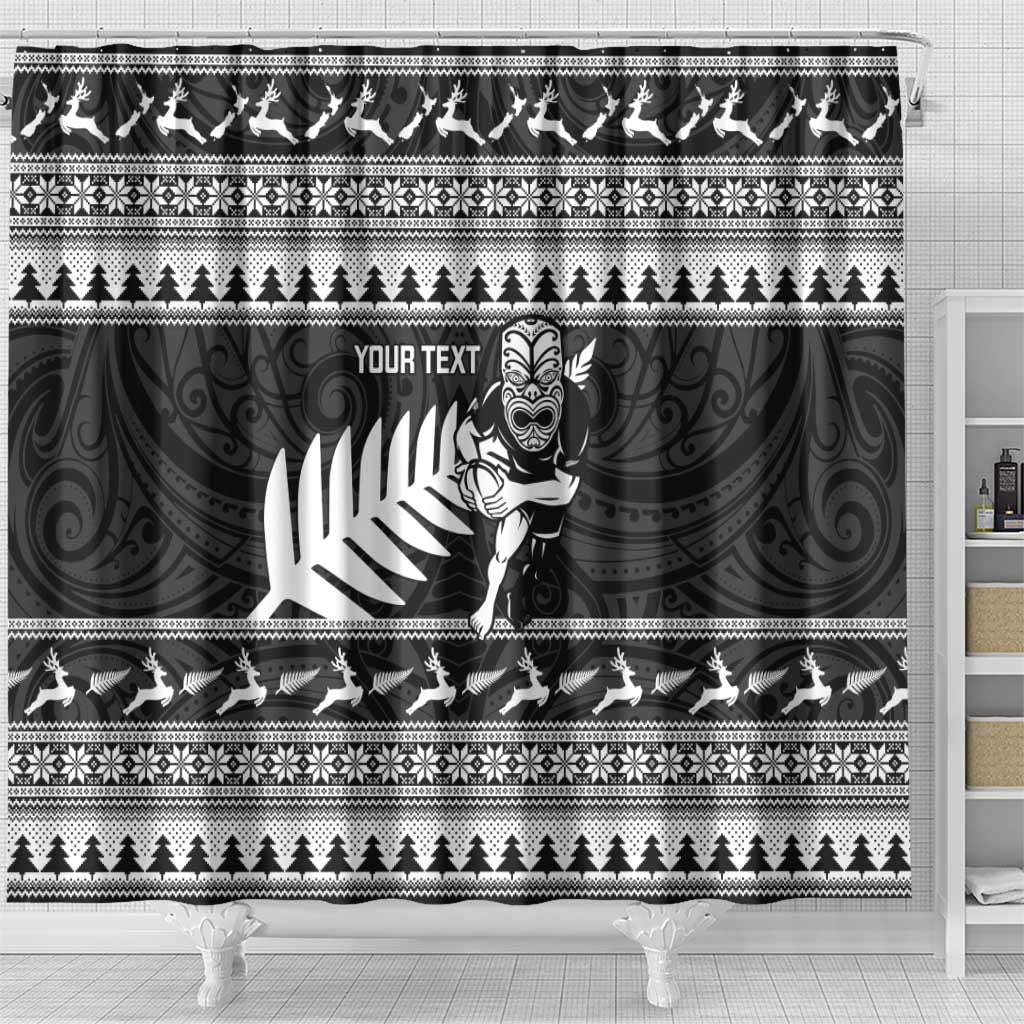 New Zealand Christmas Rugby Personalised Shower Curtain Meri Kirihimete All Black Maori - Aussie Hoodie