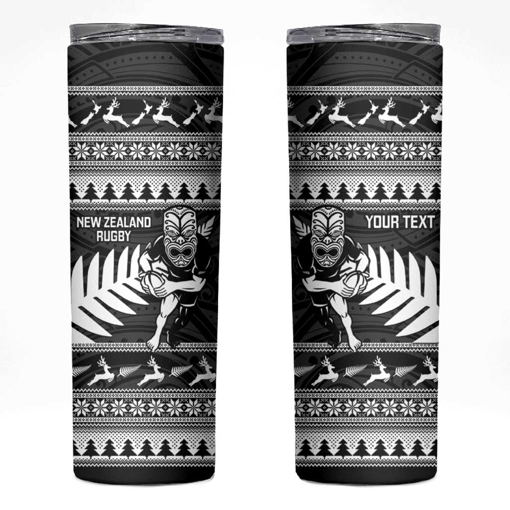 New Zealand Christmas Rugby Personalised Skinny Tumbler Meri Kirihimete All Black Maori - Aussie Hoodie