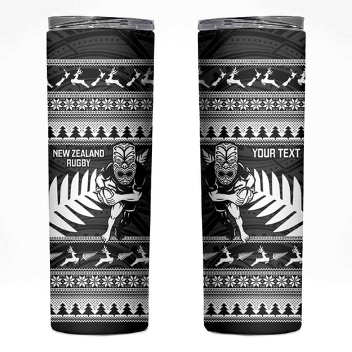 New Zealand Christmas Rugby Personalised Skinny Tumbler Meri Kirihimete All Black Maori - Aussie Hoodie
