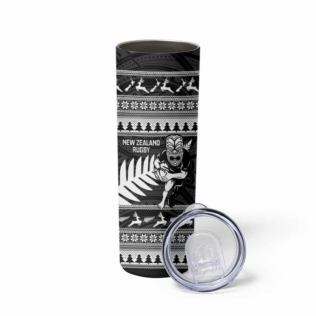 New Zealand Christmas Rugby Personalised Skinny Tumbler Meri Kirihimete All Black Maori - Aussie Hoodie