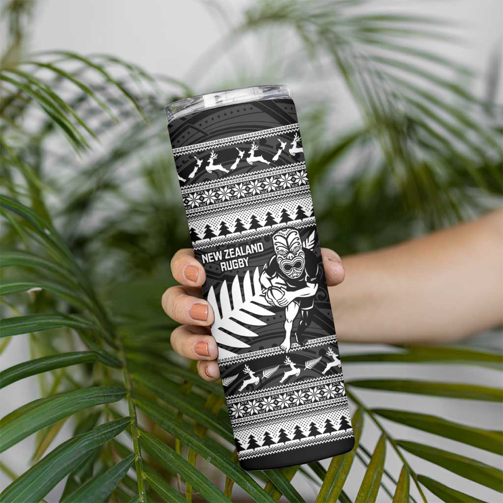 New Zealand Christmas Rugby Personalised Skinny Tumbler Meri Kirihimete All Black Maori - Aussie Hoodie