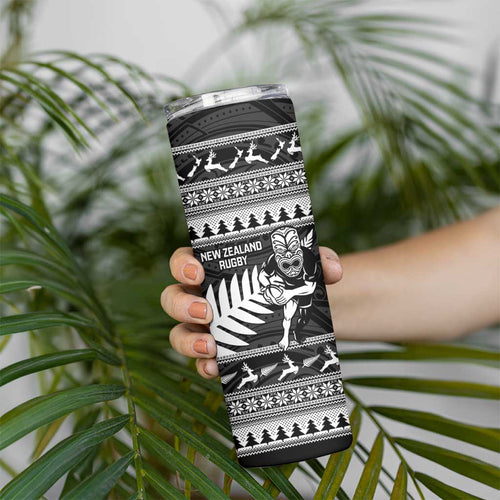 New Zealand Christmas Rugby Personalised Skinny Tumbler Meri Kirihimete All Black Maori - Aussie Hoodie