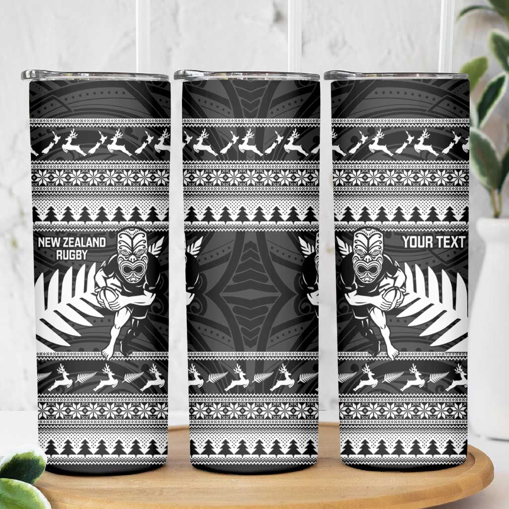 New Zealand Christmas Rugby Personalised Skinny Tumbler Meri Kirihimete All Black Maori - Aussie Hoodie