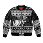 New Zealand Christmas Rugby Personalised Sleeve Zip Bomber Jacket Meri Kirihimete All Black Maori - Aussie Hoodie