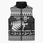 New Zealand Christmas Rugby Personalised Sleeveless Puffer Jacket Meri Kirihimete All Black Maori - Aussie Hoodie