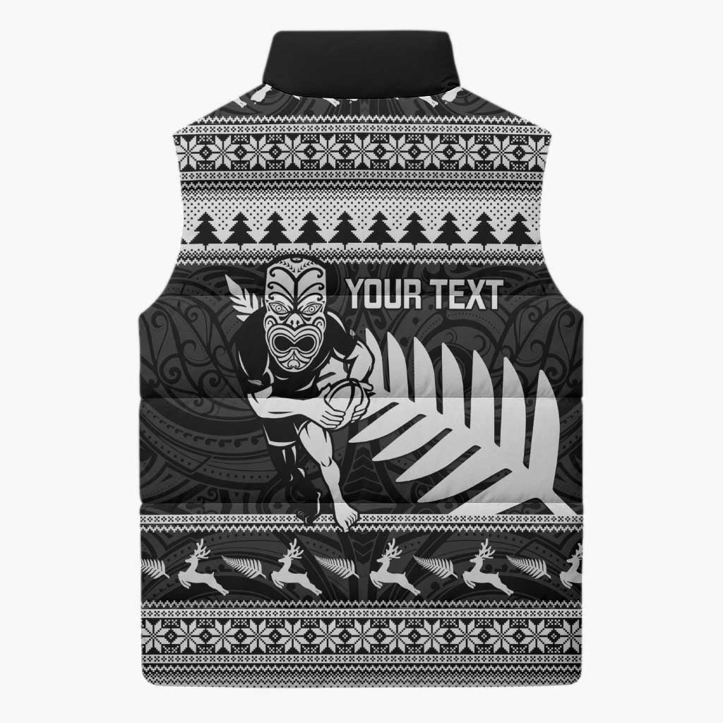 New Zealand Christmas Rugby Personalised Sleeveless Puffer Jacket Meri Kirihimete All Black Maori - Aussie Hoodie