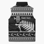 New Zealand Christmas Rugby Personalised Sleeveless Puffer Jacket Meri Kirihimete All Black Maori - Aussie Hoodie