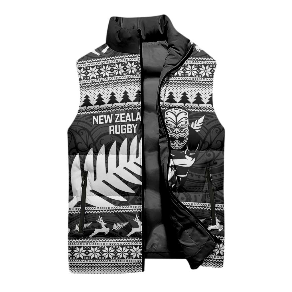 New Zealand Christmas Rugby Personalised Sleeveless Puffer Jacket Meri Kirihimete All Black Maori - Aussie Hoodie